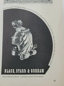 Broche prendedor cabeza mujer platino negro Starr & Gorham 1941 anuncio de joyería vintage - Imagen 1 de 1