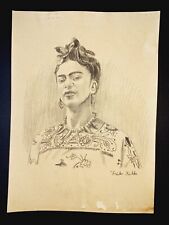 Dessin au charbon de bois Frida Kahlo sur vieux papier (fait main) signé et estampillé