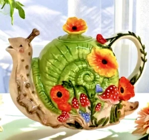 Listado especial Blue Sky Clayworks caracol con setas y flores tetera NUEVO - Imagen 1 de 5