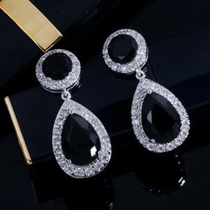 Silver Plated Cubic Zirconia Purple Crystal Long Drop Earrings for Women Party - Picture 1 of 25