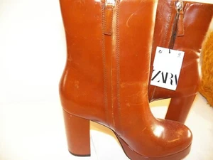 Neu mit Etikett Zara Damen BR klobiger Absatz Leder Plateau Stiefelette 7,5/38 - Bild 1 von 6
