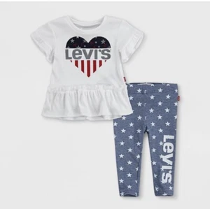 Levi's Baby Girls' 2pc Ruffle Tunic Top & Leggings Set - White - 24 months - Picture 1 of 2