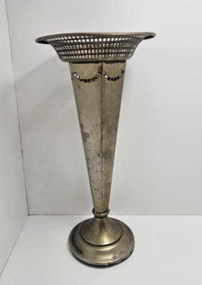 "Antiguo florero cementerio vintage Sheffield plateado 12"" soporte flores" Foto 1 de 4