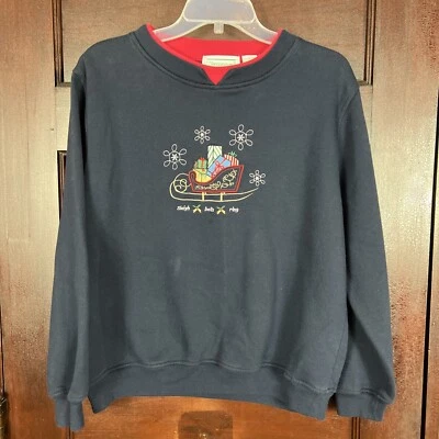 De Colección Shenanigans Sudadera Azul Para Mujer L Bordada Trineo de Navidad Foto 1 de 4