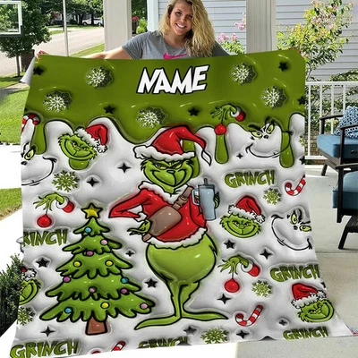 Custom Name funny character Snow Flake Quilt Blanket - Image 1 of 2
