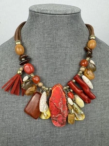 CHICO'S Women’s Fashion Necklace Multi-color Faux Coral Shell Beaded NWT #N116 - Picture 1 of 9
