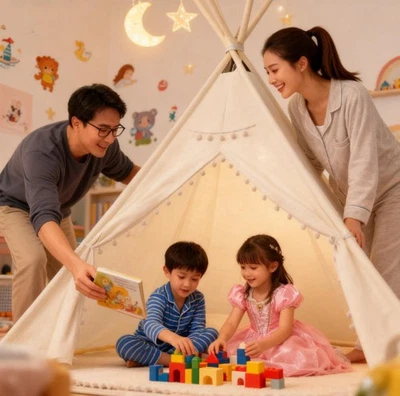 🔥2025 New Large Canvas Kids Teepee Star Wood Indian Tent Child Play House UK . - Image 1 of 4