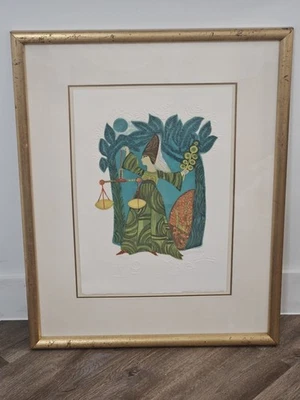 Litografía contemporánea firmada a mano 95/250 enmarcada Judith Bledsoe Libra Foto 1 de 4