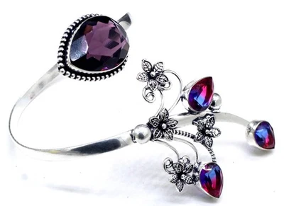 Purple Amethyst Gemstone Handmade 925 Sterling Silver Cuff Bracelet Adjustable - Image 1 of 4