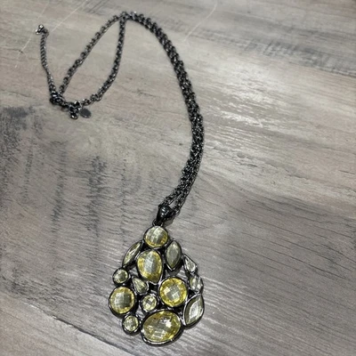 Lia Sophia Necklace Gun Metal With Yellow Pendant - Image 1 of 4
