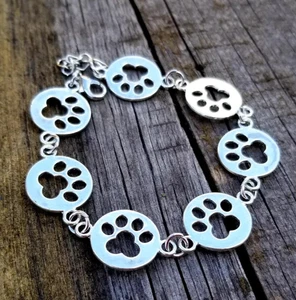 Paw Print Bracelet, Silver Paw Print Charm Bracelet, Dog Lover Gift, Dog Loss - Picture 1 of 6