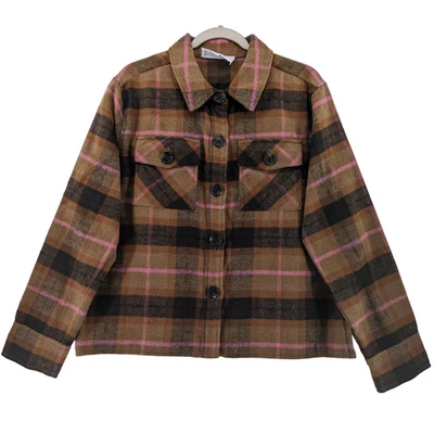 Chaqueta Camisa BB Dakota Steve Madden Cuadros Cuadrada M Marrón Para Mujer Capas Foto 1 de 4
