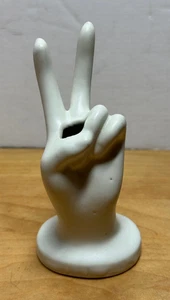 1960 -70's Pottery Peace Sign Hand Bud Vase - Hippie Retro MCM - Picture 1 of 5