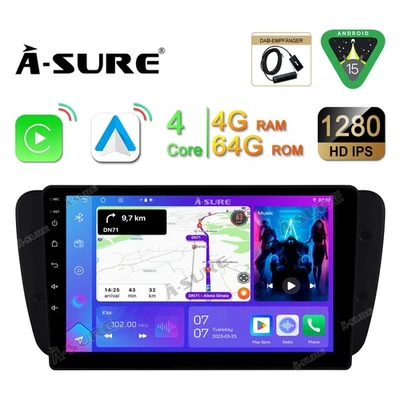 DAB+ Carplay 4+64G Android 15 Autoradio NAVI GPS Für SEAT IBIZA 6J 2009-2013 - Bild 1 von 4