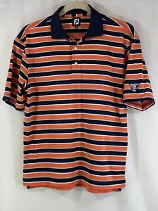 FootJoy Mens Short Sleeve Dark Blue Coral Pink White Stripe Polo Golf Shirt L - Picture 1 of 10