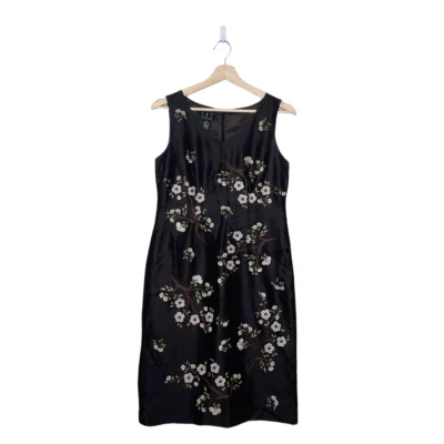 INC International Concepts Dress Womens 4 Petite Brown Silk Floral Embroidered - Image 1 of 4