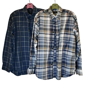 2 Men's Arrow Blue Plaid Button Down Shirts Size M - Picture 1 of 12