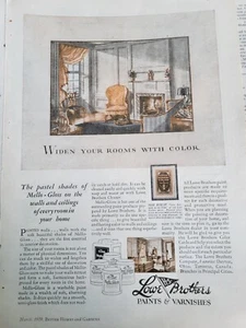 Lowe Brothers 1929 pinturas barnices sala de estar con chimenea anuncio casero vintage - Imagen 1 de 1