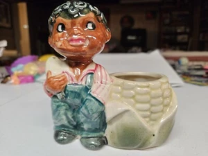 Ceramic Pottery Art Little Boy Holding Corn Figurine Toothpick Holder JAPAN - Picture 1 of 7