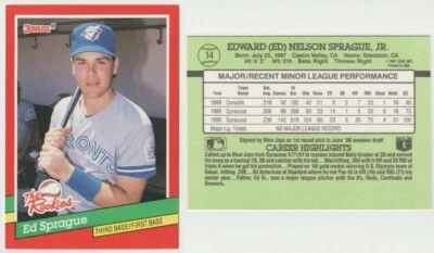 ED SPRAGUE RC - 1991 DONRUSS "THE ROOKIES" # 14 - TORONTO BLUE JAYS INFIELDER - Image 1 of 3