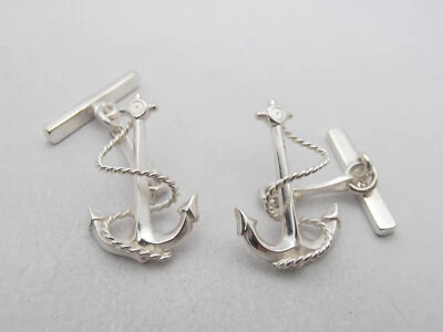 Anker Mit Seil : Manschettenknöpfe aus Silber 925 - Zeremonie - Marine - - Bild 1 von 4