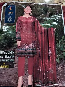 Womens Traditional Indian Pakistan Kurta Set with Dupatta Red Maroon size XL - Picture 1 of 20