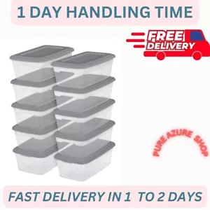 Sterilite Set of (10) 6 Qt. Clear Plastic Storage Boxes with Gray Lids. - Picture 1 of 4