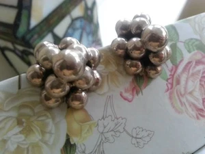 Mexikanische dreistufige Sterling Silber Multi Kugel Blumenform Clip Ohrringe - Bild 1 von 7