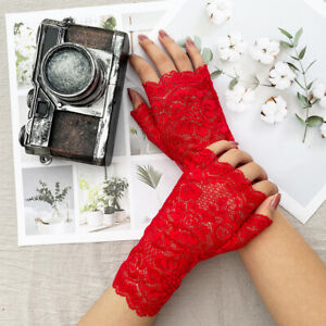 6 Colors Women Short Lace Floral Fingerless Gloves Gothic Bride Wedding Mittens‹