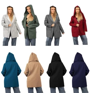 Italienischer langärmliger Kapuzenmantel mit 2 Taschen Damen vorne offen Hoodie Jacke - Bild 1 von 10