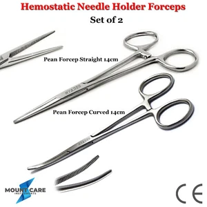 2 Pieces Rochester Pean Hemostat Locking Forceps 14cm Straight & Curved Surgical - Picture 1 of 3