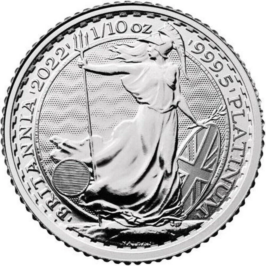 Moneda Britannia de platino fino 2022 £10 Gran Bretaña 1/10 oz .9995 BU - En stock Foto 1 de 2