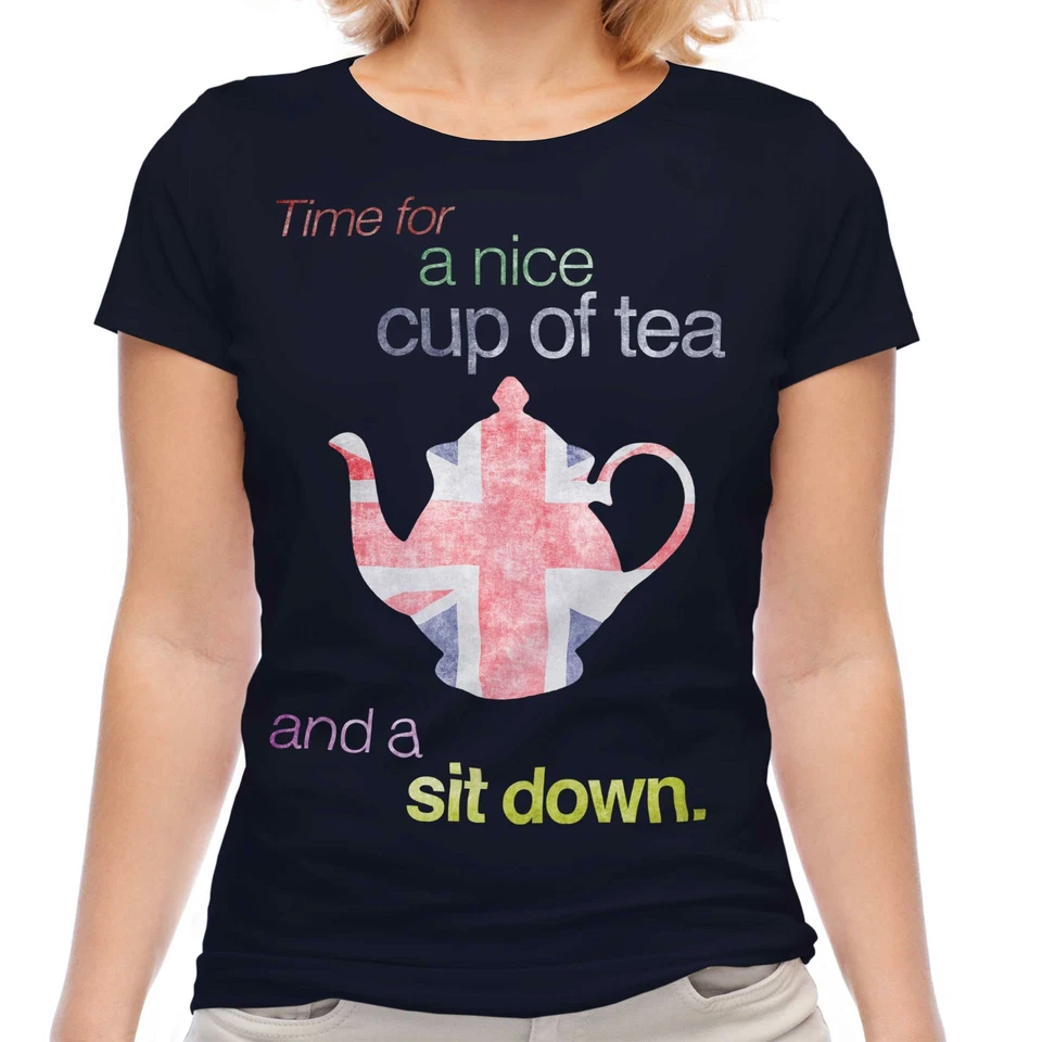 CAMISETA DE SEÑORA TAZA DE TÉ Y SENTARSE REGALO CULTURA BRITÁNICA Foto 1 de 1