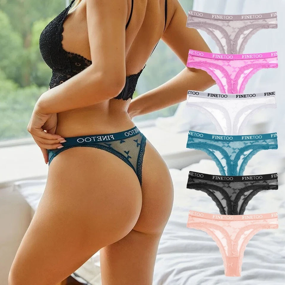 String Tanga Damen mit Spitze, Spitzenslips, Sexy Unterwäsche 6er Set S-XL - Bild 1 von 4