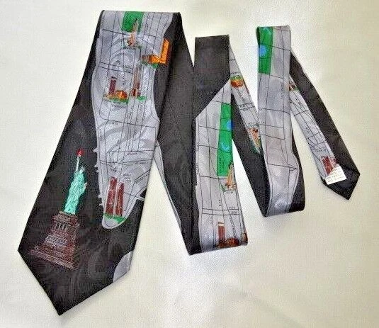 Corbata HERMANO Hecha en Corea de Colección, Mapa de Manhattan WTC Nueva York Empire State en muy buena condición Foto 1 de 4