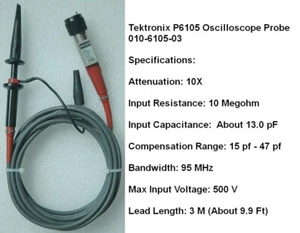 NEW Tektronix P6105 Oscilloscope Passive Probe, 10X, 95 MHz 500 VRMS Scope, 1 ea - Picture 1 of 4