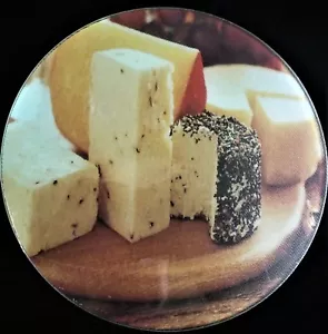 NWT Greenbrier 7.88" Tempered Glass Cutting Board or Trivet, Picture of Cheeses - Picture 1 of 4