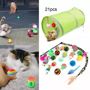21 pcs Interactive Cat Toys Cat Channel Teaser Stick Bell Cat Tunnel pet toys - Picture 1 of 14