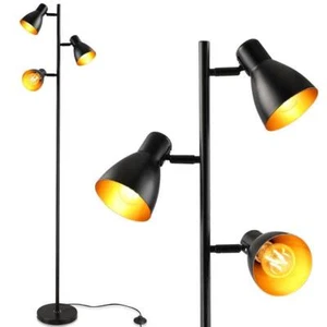 Lampada Piantana Terra Design Moderno Industriale Metallo 3 Luci Nero oro 166cm - Foto 1 di 5