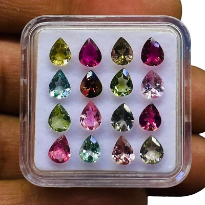 16 Pc Natural Tourmaline 5x4mm Pear Cut Multi Color Loose Gemstones Lot 4.66 Cts - Image 1 of 4