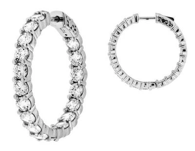 Pendiente aro de oro blanco de 14 k con diamantes talla redonda de 11,22 quilates 28 x 0,40 quilates 1 pulgada Foto 1 de 3