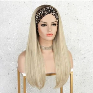 Ombre Blonde Wigs Long Straight Dark Root Blonde Wig With Headband Heat Safe - Picture 1 of 10
