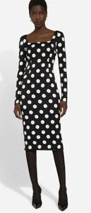 Dolce&Gabana Charmeuse Sheath Dress with Polka Dot Print NWT - Picture 1 of 12