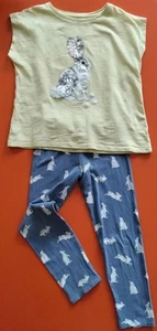 John Lewis Kids T-shirt Leggings Bunny Rabbit Print Sequins Girls Top Age 7 Year - Picture 1 of 14