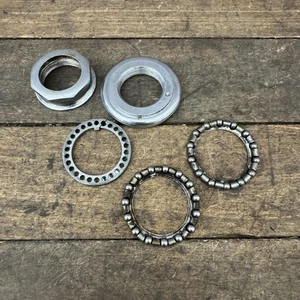 Vintage Threaded Bicycle Headset PARTS Locknut Race Bearings Silver Steel FRench - Picture 1 of 15