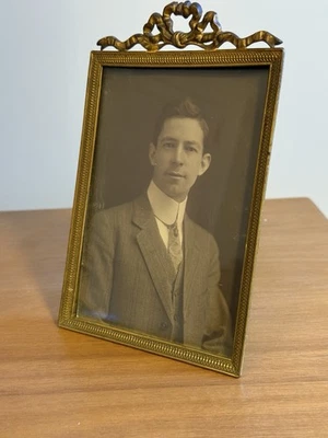 Antique Quadruple Gold Plated Brass Photo Frame Ribbons & Bows Easel Back - Image 1 of 4