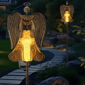 Solar Angel Stake Lights Outdoor - Metal Winged LED Garden Decor with Love En... - Picture 1 of 7