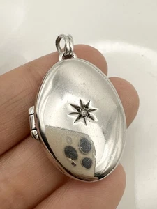 925 Sterling Silber echter Diamant ovaler Medaillon Anhänger  - Bild 1 von 9