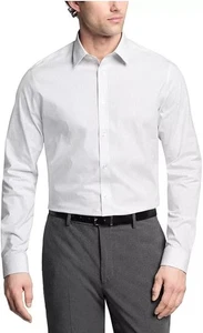 Calvin Klein Men's Dress Shirt Non Iron Stretch Slim Fit Stripe, Grey, XL, 17.5 - Picture 1 of 2