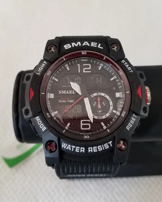 Nuevo con etiquetas Reloj Hombre Smael Negro Doble Hora Correa Silicona 6"-8.25" Batería Nueva Foto 1 de 4